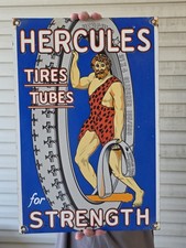 LARGE VINTAGE HERCULES TIRES TUBES FOR STRENGTH PORCELAIN  SIGN 12