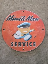 VINTAGE MINUTE MAN SERVICE PORCELAIN GAS STATION SIGN 12