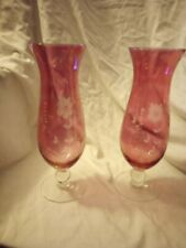 Pair Antique Ruby Glass Etched Vases picture