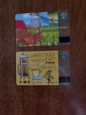2 LOT STARBUCKS 2003 Coffee Press  & 2004 Summer Collectible Gift Cards RARE picture