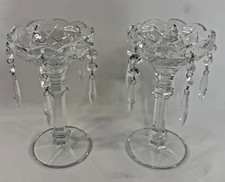 2 Vintage Shannon 24% Lead Crystal Glass Candle Holders Hanging Prisms #4184 picture