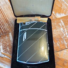 Ronson Cigarette Case Lighter with Original Ronson Case, Black & Silver Tone picture