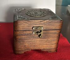 Zodiac Teak Wood Altar Box With Hinged Lid Handcrafted  3x4x5 in Gift Décor picture