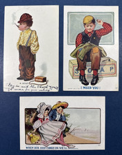 3 Children Greetings Antique Postcards. EMB.  Best Wishes Theme. NICE. 1907 picture