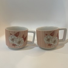 2 Starbucks 2019 Magnolia Flower Stitch Pink Peach Coffee Mug Cup SET 12 oz picture