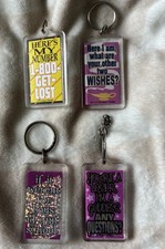 Vintage KALAN Lot of 4 Novelty Acrylic Keychains Humorous Double Sided Y2K Girl picture