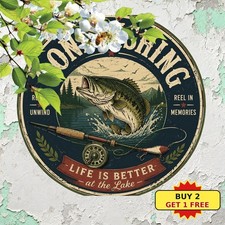 Gone Fishing Tin Sign Waterproof Outdoor Lake House Cabin Metal Plaque 8x8 picture