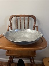 vintage hand-wrought, hammered aluminum serving tray embossed floral pattern 13” picture