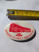 Vintage Pin Pinback Button Bending To Meet Ridership TTC Toronto Street Car picture