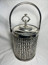  Vtg Mid Century Modern MCM Brutalist Silver Plate Bamboo Ice Bucket Serve Ware  picture