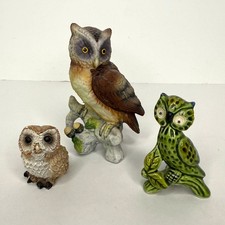 Vintage Owl Figurine Collection Lot of 3 Lefton Stone Critters *flaws picture