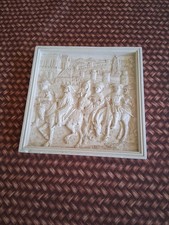 Vintage Marcus Designs?- Made in England- WALL PLAQUE WHITE- HORSEBACK VILLAGE picture