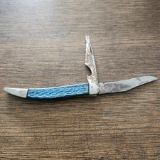 Vintage CAMCO 2 Blade Fishing Pocket Knife, with Blue Jigged Handles picture