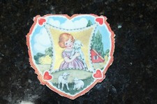 Vintage Greeting Card Valentines Embossed Die Cut Heart Shaped Foil Print picture