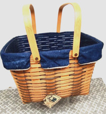 Longaberger 1990 Heartland Getaway Combo Royal Blue Fabric Insert 2Handle Basket picture