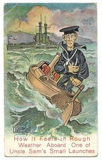 Vintage WWI Postcard Undivided of Cartoon Art US Sailor Humor at Sea Uncle Sam picture