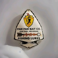 Vintage Paw Paw Bait Porcelain Sign Fishing Lures Bass Michigan Great Lakes USA picture