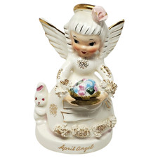 Vintage Napco April Birthday Angel Figurine Girl Spaghetti Trim A1364SK Japan picture