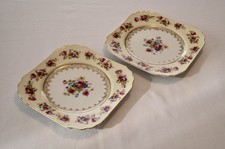 Pair Antique Nippon Morimura Square Plates Red Monogram Mark Japan c.1911 Rare picture