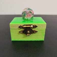Handmade Mini Skull Wooden Trinket Box w/Glow-In-The-Dark Feature picture