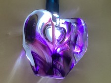 Unique Signed Zellique Art Glass Heart Perfume Bottle Pink Purple Swirl 4.5” picture