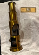 Antique c1900 English Brass Drum Microscope Case Flea Specimen Slides picture
