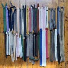Lot Of 46 Vintage 30s 40s 50s 60s Zippers Metal Talon Etc. For Clothing Repair picture