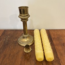 Vtg Mottahedeh BRASS Candle Holder 11 inch H, 2 Pillar Candles 2x12”. picture