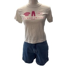New Vintage 1990s Guess Jeans USA Graphic T Shirt Crop Top Pink Women's XS picture