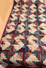VINTAGE 1995 HAND MADE by HALF LONG CABIN QUILT FLORAL SQAURE & BIRDS 80”x48” picture