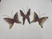 MCM Vintage Brutalist Brass and Copper Wall Butterfly 3 PC Set Mexico picture