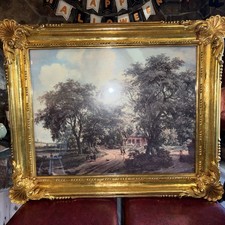 Syroco Coppercraft Frame: Resin Ornate Landscape Art, MCM Made USA 36”x 30” Vtg picture