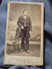 Antique 1860s CDV Young Man Civil War Era 2c Revenue Stamp Towanda PA Wood picture