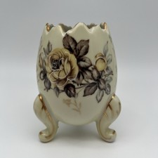 Vintage Napco yellow/gold Egg Vase Planter Roses 5