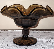 1970s VIKING GLASS Brown Country Craft Ashley Compote 7” Made in USA Vintage picture