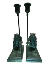 RARE Vintage Maitland-Smith Bronze Verdigris Monkey Candlesticks Pair 13