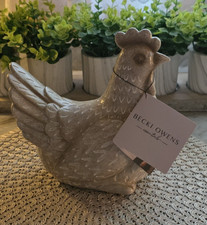 Rustic Cozy Farmhouse Neutral Beige Textured Resin Hen Chicken Figurine picture