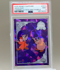 2025 Topps Chrome Sapphire Disney JAQ & GUS Cinderella 75th Purple /15 PSA 9 picture