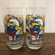 SMURFETTE Drinking Glass The Smurfs Wallace Berrie & Co Collectible  1983 Set 2 picture