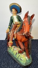 Vintage Mexican Tlaquepaque Clay Charro Horse Figurine Panduro Style Folk Art picture