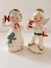 VTG Pair NOEL Ceramic Christmas Angle December Pal Figurines Japan MCM-Read picture