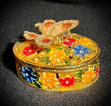 Butterfly & Flowers Trinket Box Gold Jewelry Small Magnetic Ornate Nice picture