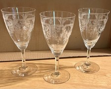 Mayflower Clear 7” Water Goblet by Heisey Etched Glasses Set Of 3 GUC picture