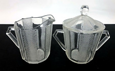 Jeannette Dewdrop Creamer and Sugar Bowl with Lid Art Deco Beaded 1950s picture