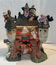 Vintage Illuminated Porcelain MAGIC CASTLE BOO Halloween Haunted House w/ Light picture