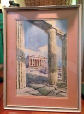 Watercolor Vintage Parthenon On The Acropolis Signed picture