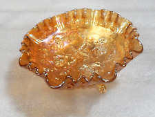 Vintage Imperial Glass-Ohio Lustre Rose Marigold 3 Toed Bowl Crimped Ruffled 8