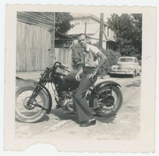 Vintage Harley Davidson Motorcycle Indian Bobber Biker Man Car Photo 1940s picture