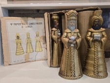 Vintage Japan MCM Christmas JAC 3 Kings Paper Mache Figure Candle Holders Set 3  picture