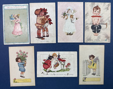 7 Children Greetings Antique Postcards. Drawn. EMB. Flowers. Romance. picture
